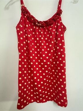 Juicy Couture Red and White Polka Dot Tank with Floral Trim Detail
